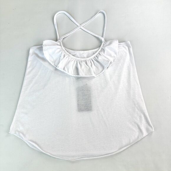 Chaser Women’s Medium Vintage Jersey Ruffle Strappy Cross Back Tank White NWT - Picture 4 of 8